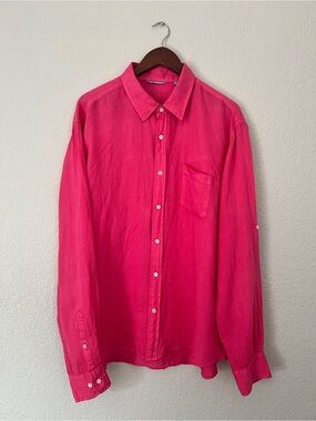 Toscano Men’s Linen Pink Button-Up Long Sleeve Shirt